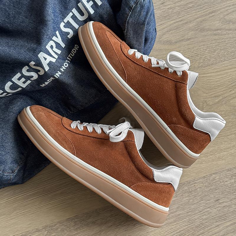 New Men Genuine Leather Casual Shoes Street Fashion Flat Skate Shoes Young Man Lace-up Sneakers