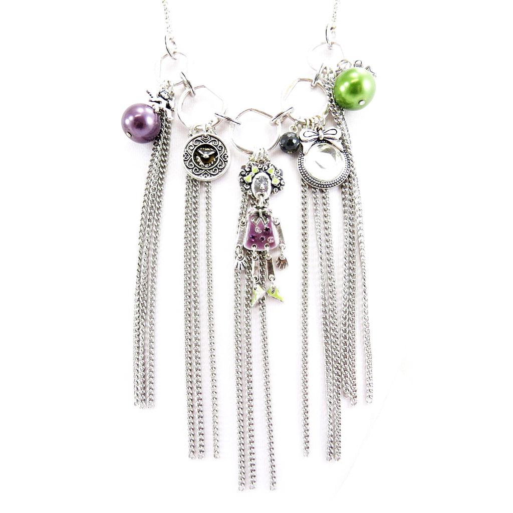 Les Trésors De Lily [G7791] - Designer Necklace 'Capucines' Purple Green Silver