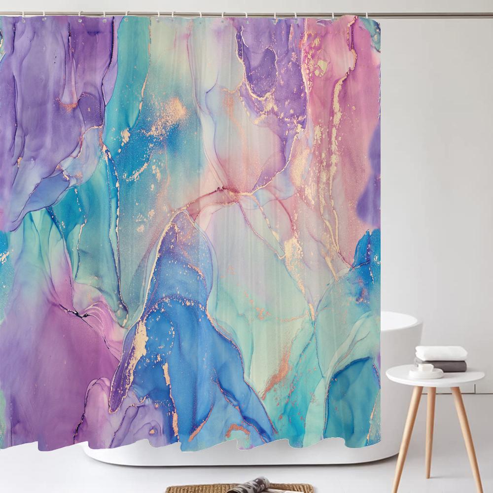 High Quality Print Shower Curtain Art Abstract Marble Pattern Bathroom Curtains Home Decor Waterproof Polyester Fabric with Hook