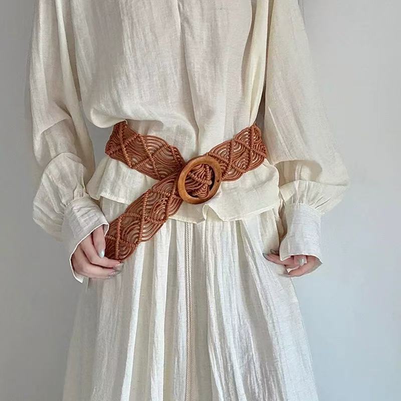Dames Geweven Brede Taille Riem Exotische Cummerbund voor Jassen En Jurken Mode Accessoire 105CM oranje
