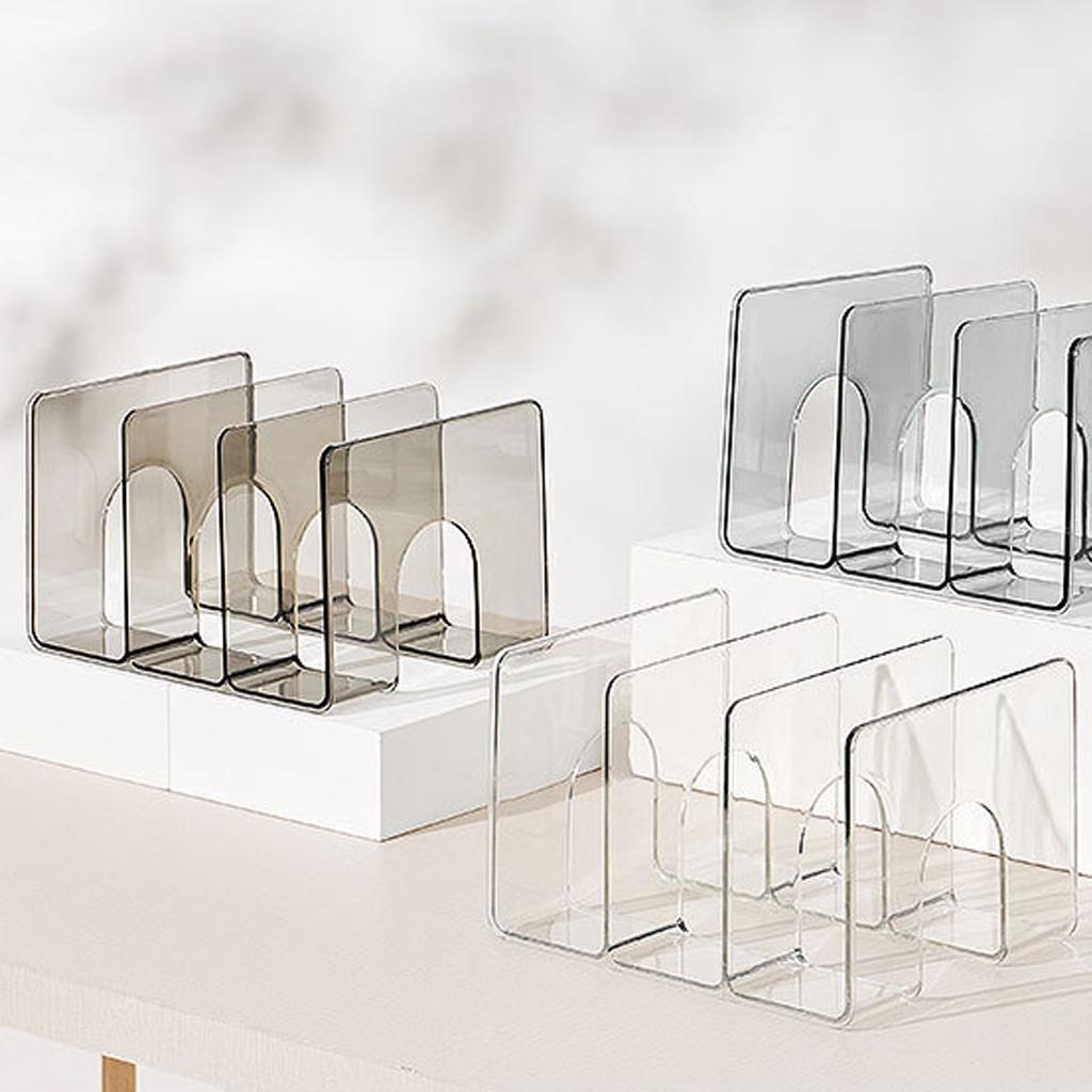 Desktop 3 Grid Bookend Transparent Vertical Book Organizer Divider Book Desktop Shelf for School Home Transparent