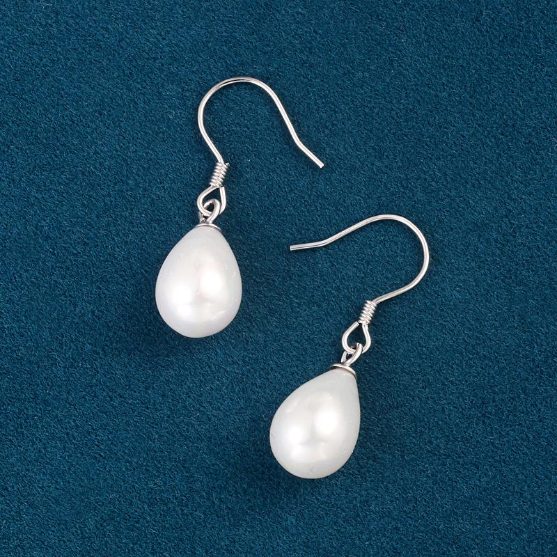 S925 Sterling Silver Water Drop Pearl Earrings - Hong Kong Style Simple Retro Earrings for Women 925 Silver