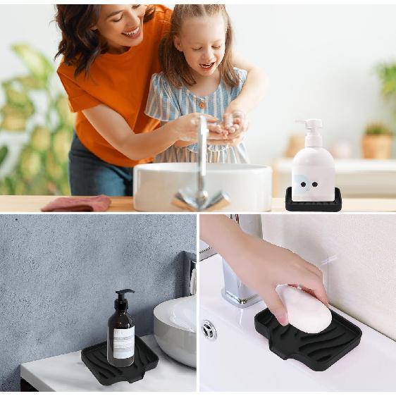 2 Pack Silicone Soap Dish with Drain, Bar Soap Holder for Shower,Bathroom and Kitchen Sink Organizer,Self Draining Waterfall Soap Tray (Black)
