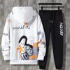 2 Pcs/Set Men Coat Pants Suit Hooded Letter Print Drawstring Loose Jogging Set Hip Hop Ankle-banded Men Sportwear Tracksuit