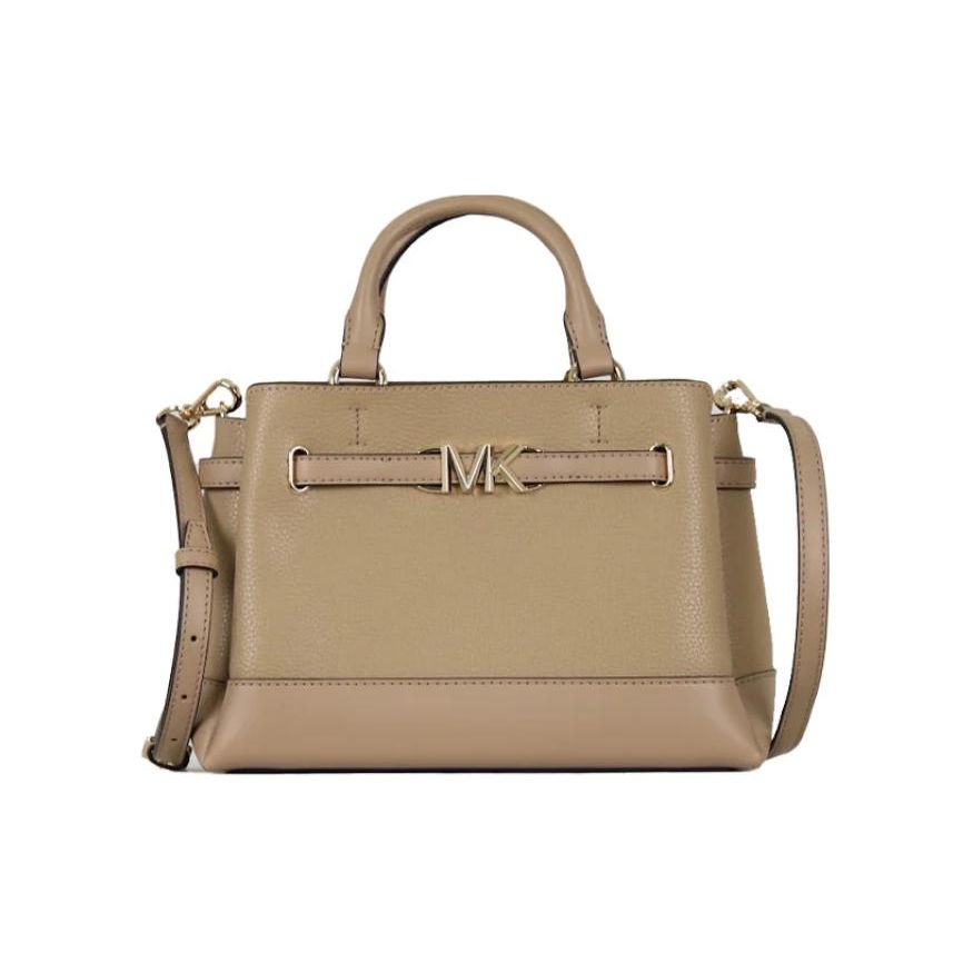 Michael Kors MK Reed Minimalist Letter Logo Pebbled Leather Shoulder Crossbody Handbag Small Women handbag Beige 35S3G6RS1T-LUGGAGE Basic Set (Bag+Dust Bag)