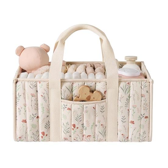 Cesta de Tecido Floral Acolchoada para Fraldas Cesto de Armazenamento Floral Porta-Fraldas Floral para Bebê com Alças e Divisórias Removíveis para Quarto de Bebê Carro Quarto Armazenamento