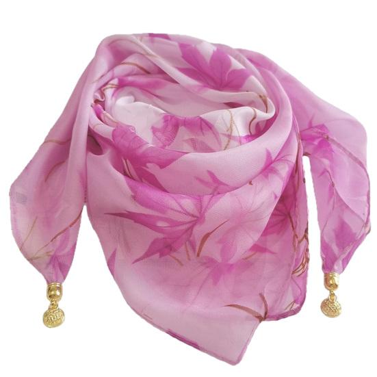 

Women Scarf Plant Flower Pattern Magnetic Metal Buckle Smooth Texture Scarf Sun Wind Protection Headscarf Beach Travel Accessories