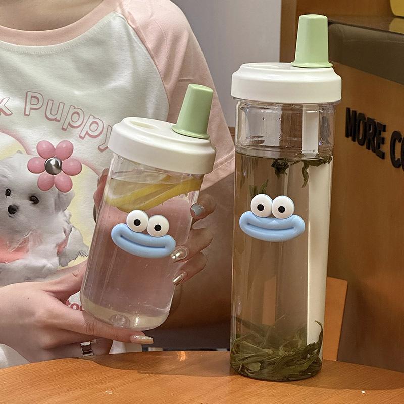 

500/850ML Cute Bubble Tea Plastic Water Bottle With Pearl Milk Tea Straw Girl Water Cup Large Capacity Students Coffee Juice Cup 850ml