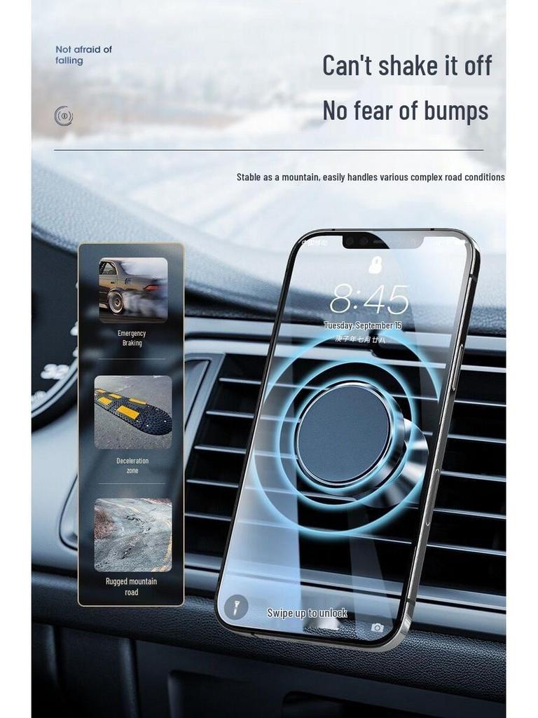 Magnetic Car Phone Holder with Suction Cup for Dashboard & Air Vent Navigation