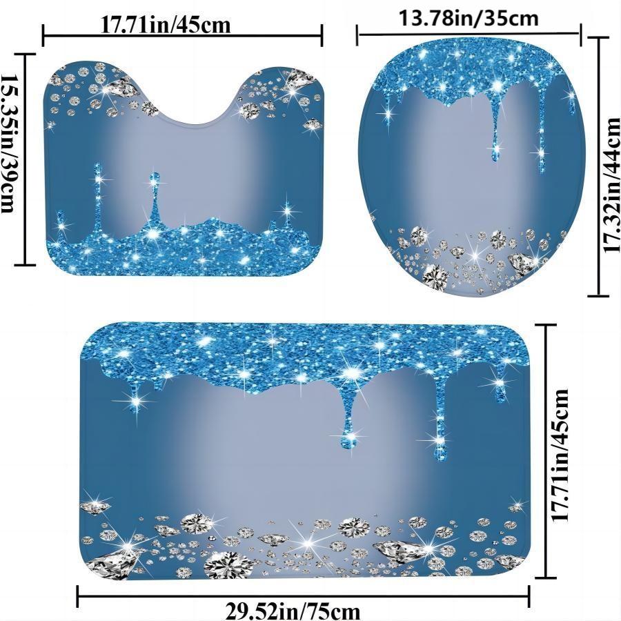 4Pcs Sparkling Diamond Shower Curtain Set, Shiny Bathroom Trim, Carpet And Toilet Seat,Burgundy Luxury Textured Colorful