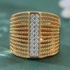 Luxury Golden Color Wide Ring For Women Sparkling Synthetic Zirconia Jewelry Party Banquet Wedding Fashion Rings