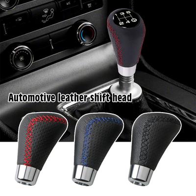 Pomo de Palanca de Cambios Universal de Lujo para Coche Palanca de Cambios Manual de 5 Velocidades Cuero PU con Costuras de Línea Roja Negra Accesorios para Coche