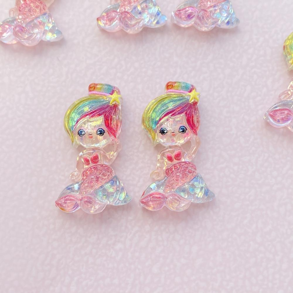 

10 PCS Shiny colorful cartoon mermaid princess girl Resin Scrapbook DIY Jewelry Hairpin Headrope Decoration Crafts