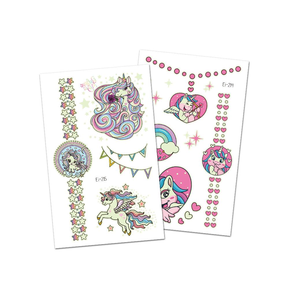 Adesivos de tatuagem luminosos, tatuagens falsas temporárias para crianças, pasta brilhante no rosto, braço, perna para crianças, arte corporal, adesivo de sereia