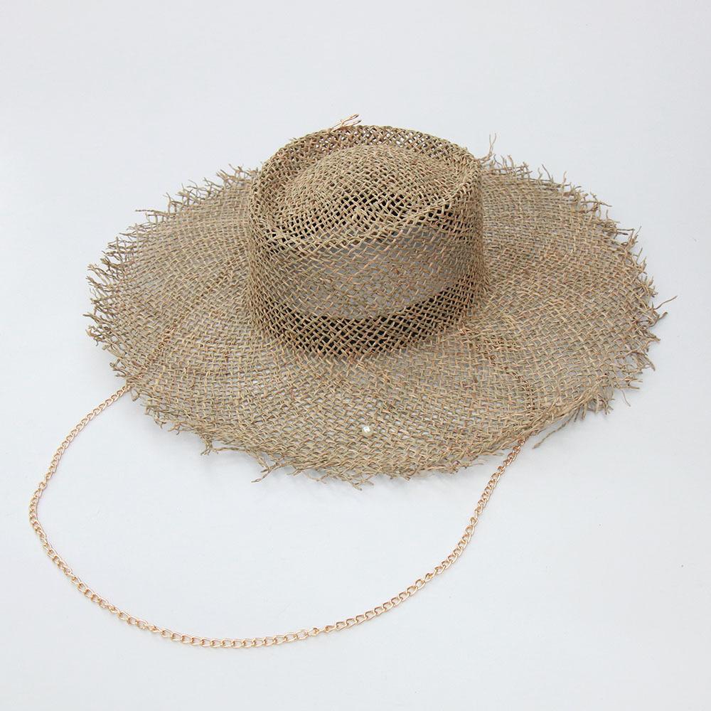 Moda Estiva Chic Spilla Dorata Catena Perla di Acqua Salata Naturale Tesa Larga Cappello Fedora da Donna per il Tempo Libero Panama Jazz