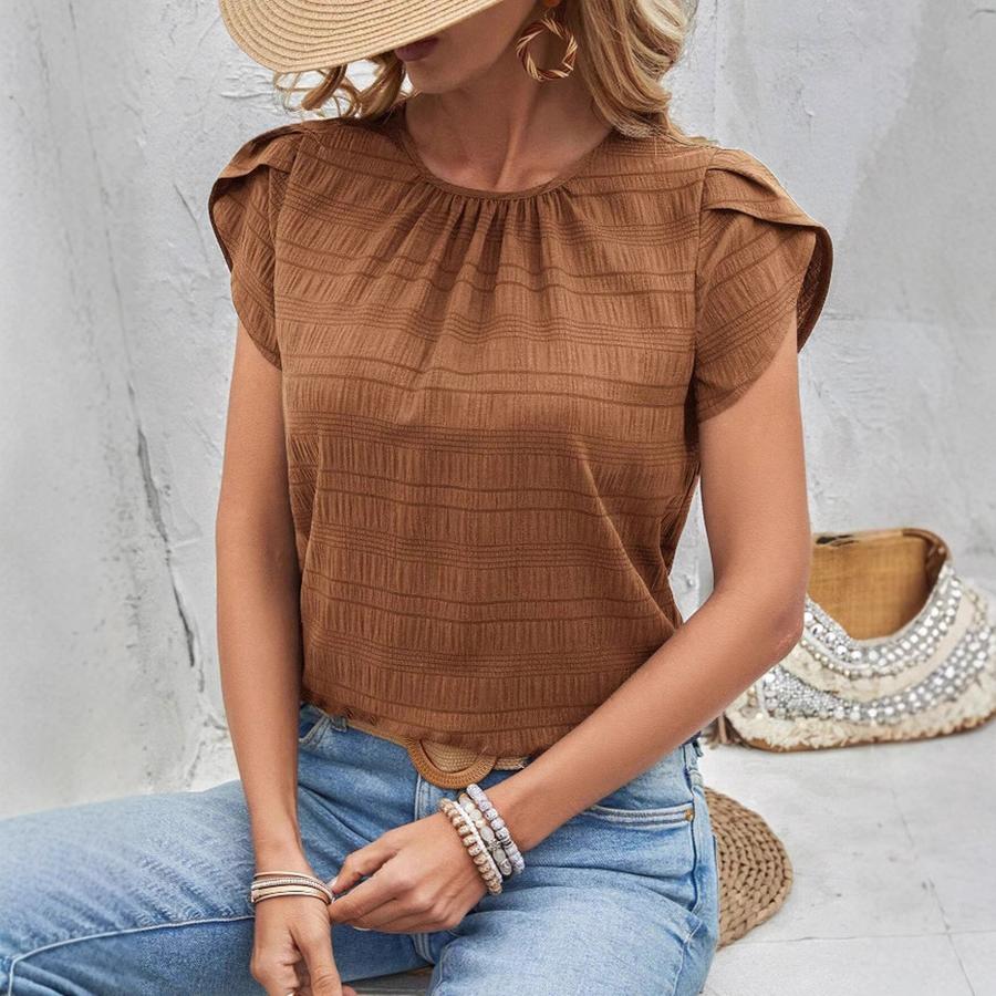 Women's Spring Summer New Style Floral Ruffles Short Sleeve Top