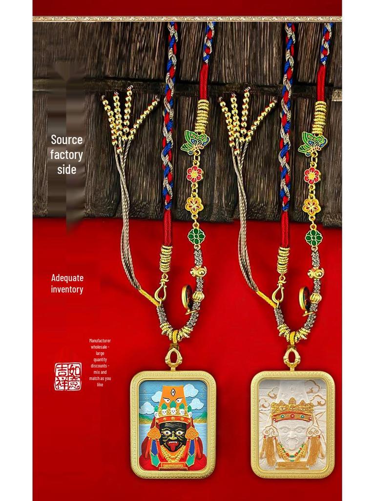 Tibetisches Grünes Tara & Gelbes Jambhala Amulett: Titanstahl Medizin Buddha Anhänger