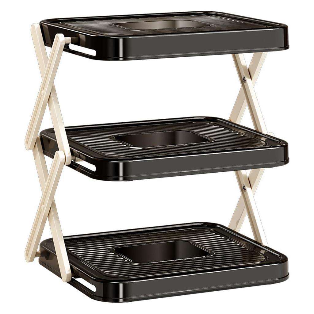 3-Tier Foldable Storage Tray Vegetables Fruits Tiered Storage Tray Shelf Food Grade Non Bpa ,Large Capacity Space-Saving