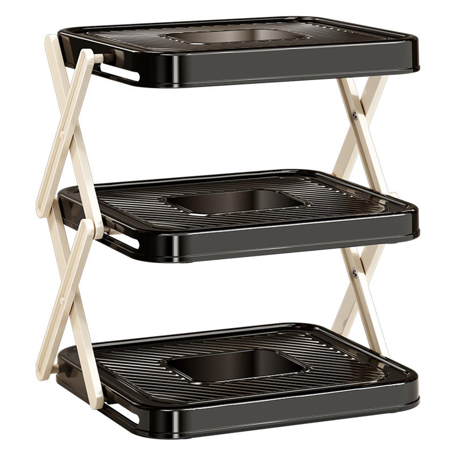 

3-Tier Foldable Storage Tray Vegetables Fruits Tiered Storage Tray Shelf Food Grade Non Bpa ,Large Capacity Space-Saving As Shown чёрный