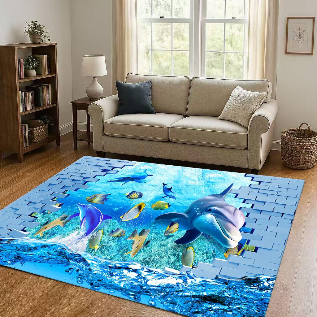 New 3D Illusion Underwater World Breaking Wall Living Room Non Slip Area Rug Carpet for Bedroom Playroom Sofa,Home Decor Doormat