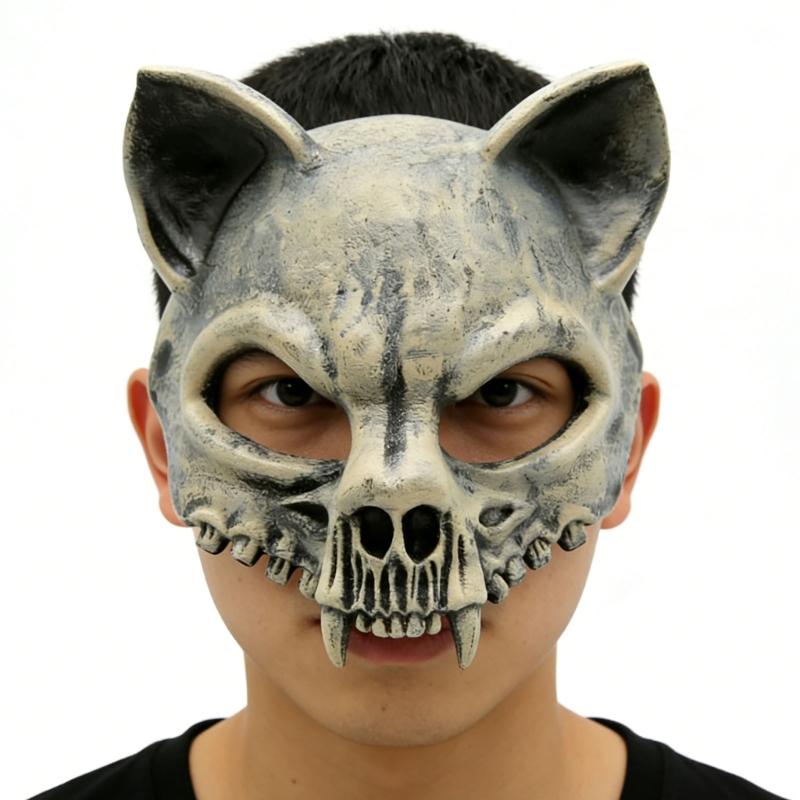 PU Foam Cats Skull Half Face Mask For Halloween Parties And Cosplay Event Lightweight And Comfortable Costume Face Cover