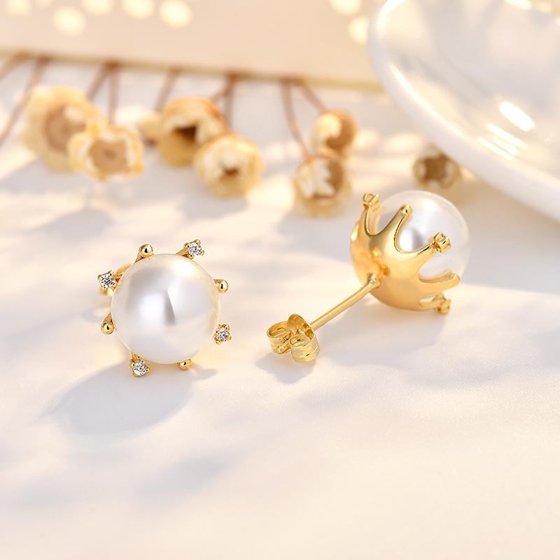 S925 sterling silver needle golden pearl stud earrings, Australian white high-end design earrings, women's earrings