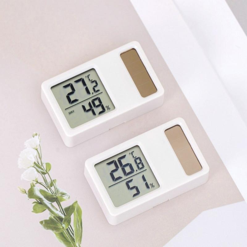 Thermometers Hygrometer Solar Powered Desktop Temperature Humidity Meter Gauge with LCD Display for Baby Room Office