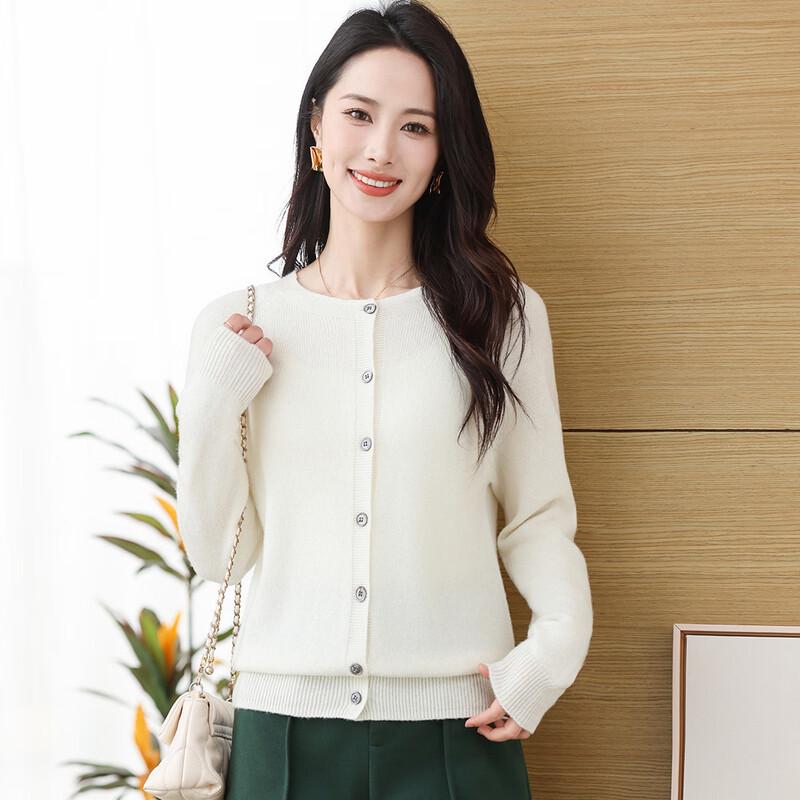 SNOWFLYING Women's 100% Merino Wool Round Neck Cardigan