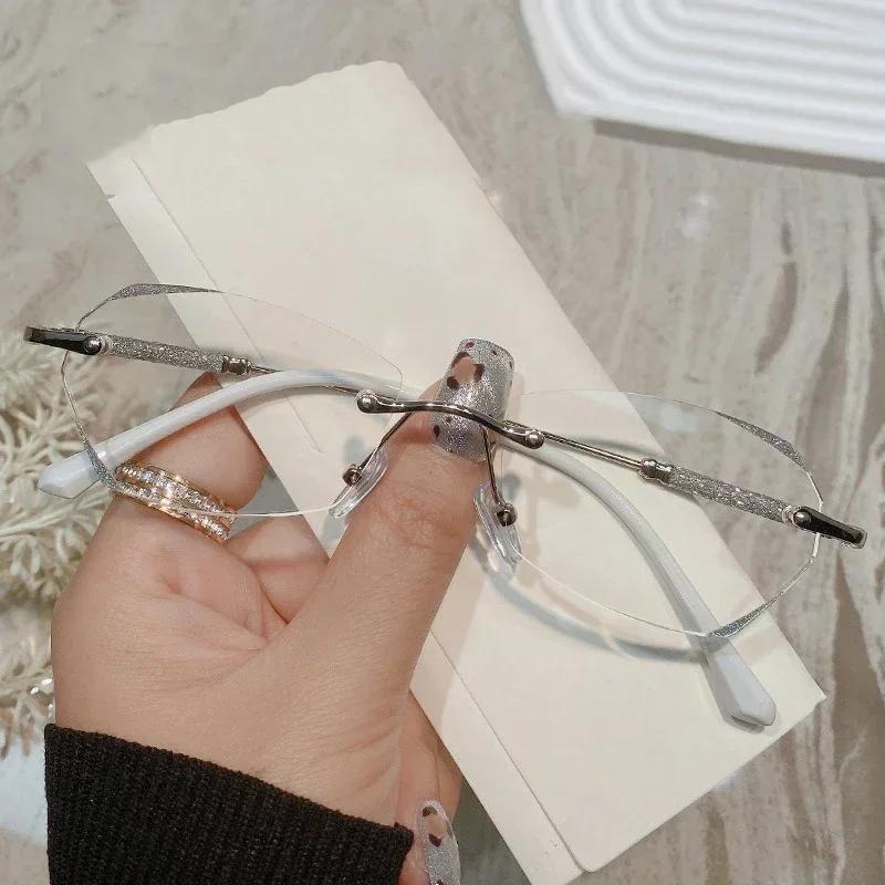 Finished Prescription Nearsighted Glasses Blue Light Blocking Women Men Diamond Cutting Minus Eyeglasses Rimless Myopia Glasses