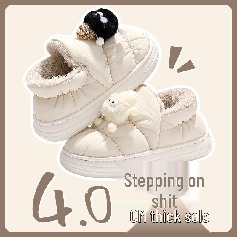 Plush Non-Slip Winter Cotton Slippers for Women and Men - Indoor Closed-Heel Design