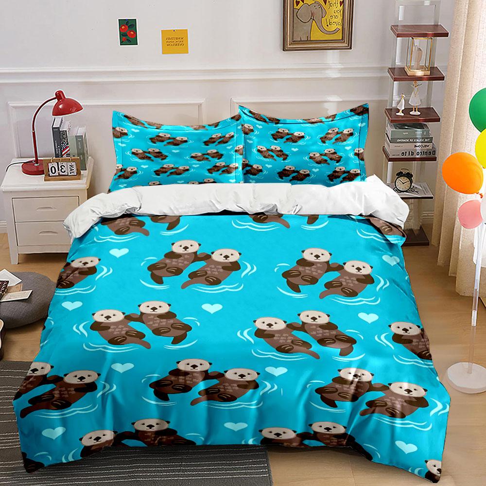 Cute Otter Print Bedding Set Bedding Duvet Cover Set Duvet Cover Pillowcases (1 * Duvet Cover 2 * Pillowcases, without duvet insert)