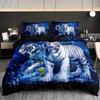 3Pcs Tiger Animal Blue Rose Duvet Cover Set Or Home Dorm Bedding Floral Animal Easy Care Complete Bedding Gift Idea