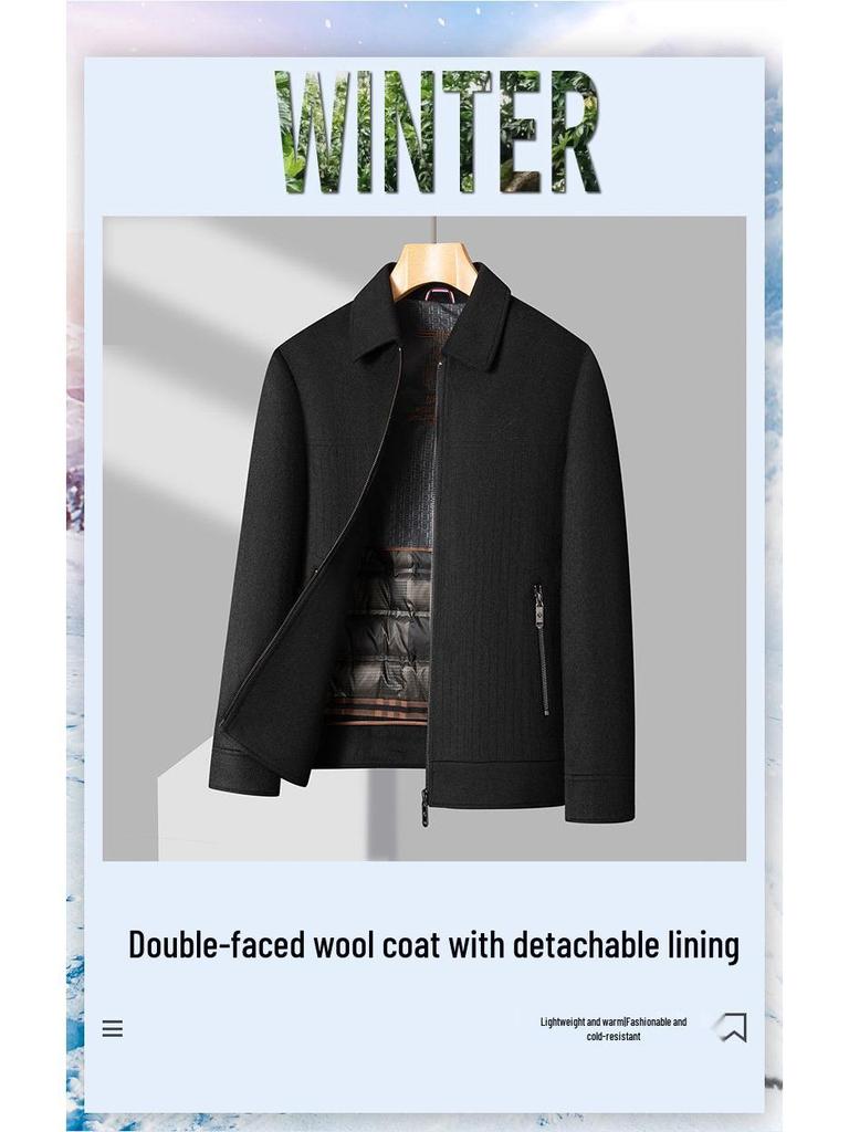 Men's Light Luxury Double-Sided Wool Coat - Short Lapel Autumn/Winter Jacket for Business Casual Wear