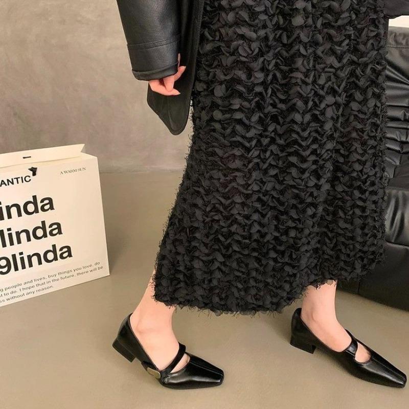 French Style Chunky Heel Mary Janes Women's Shoes Velvet Surface Small Fragrance Style Single Shoes Autumn Winter New Model