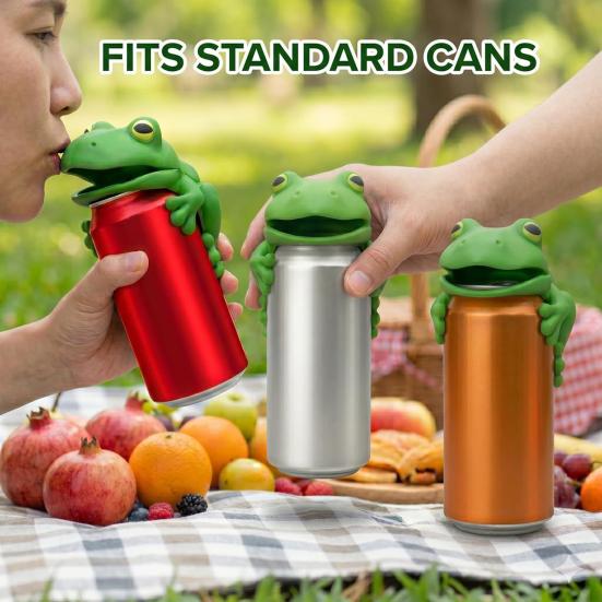 Food Grade Silicone Sleeve Cute Frog Soda Can Cover, 3D Print PLA Beverage Lid Flexible Grip Protector, Dustproof Drink Sleeves for Outdoor Activities