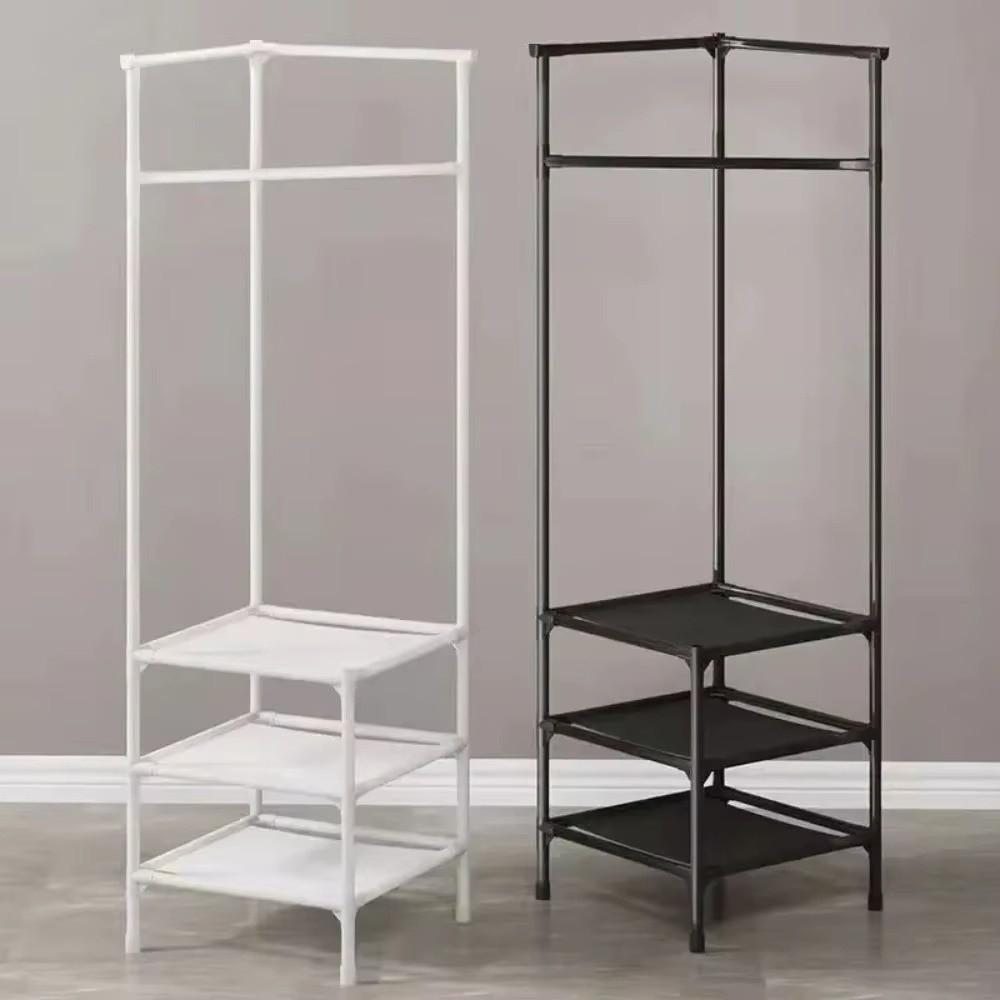 Anti-toppling Floor Standing Shelf Hanging Rod Clothes Organization Rack Shoes Shelf  Bedroom