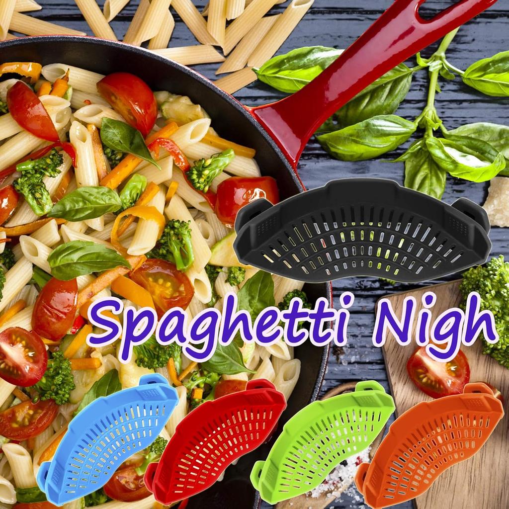 AUOON Clip On Strainer Silicone for All Pots and Pans, Pasta Strainer Clip On Food Strainer for Meat Vegetables Fruit Silicone Kitchen Colander