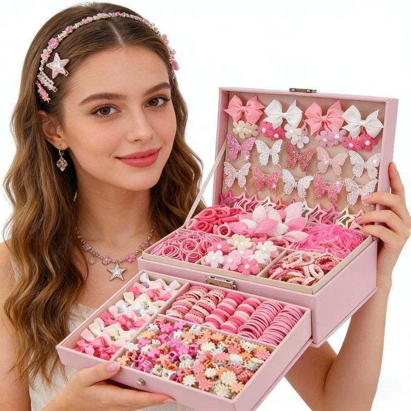 

Модний Набір Аксесуарів для Волосся, Блискучі Затискачі-Бантики, Затискачі-Зірочки, Квіткові Резинки для Волосся, Еластичні Резинки, Що Не Пошкоджують, Затискачі-Шпильки, Високоякісний Багатоцільовий Портативний