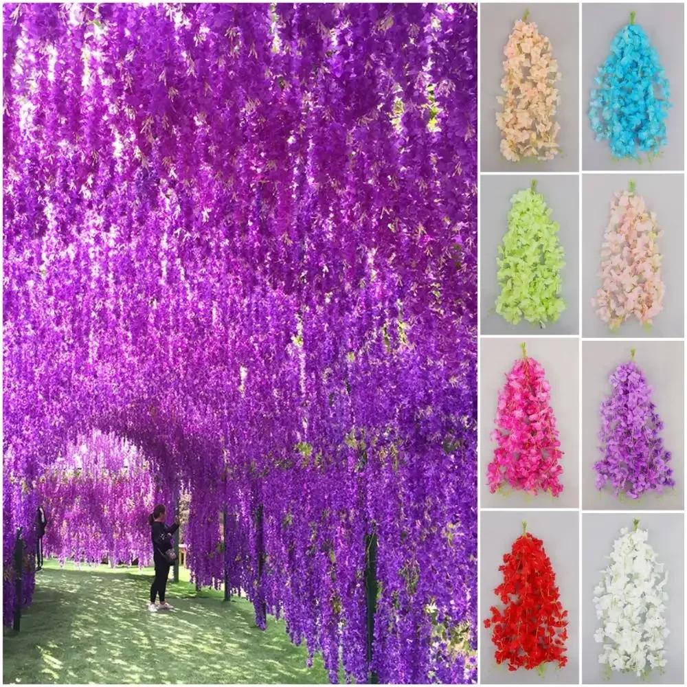 10PCS Multicolor Wisteria Artificial Flower Silk Petals Rattan Vine Wreath Ceiling Hanging Silk Flowers String Party Supplies