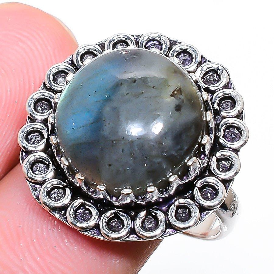 Labradorit Edelstein Handgefertigter 925 Sterling Silber Schmuck Ring Größe 7,5