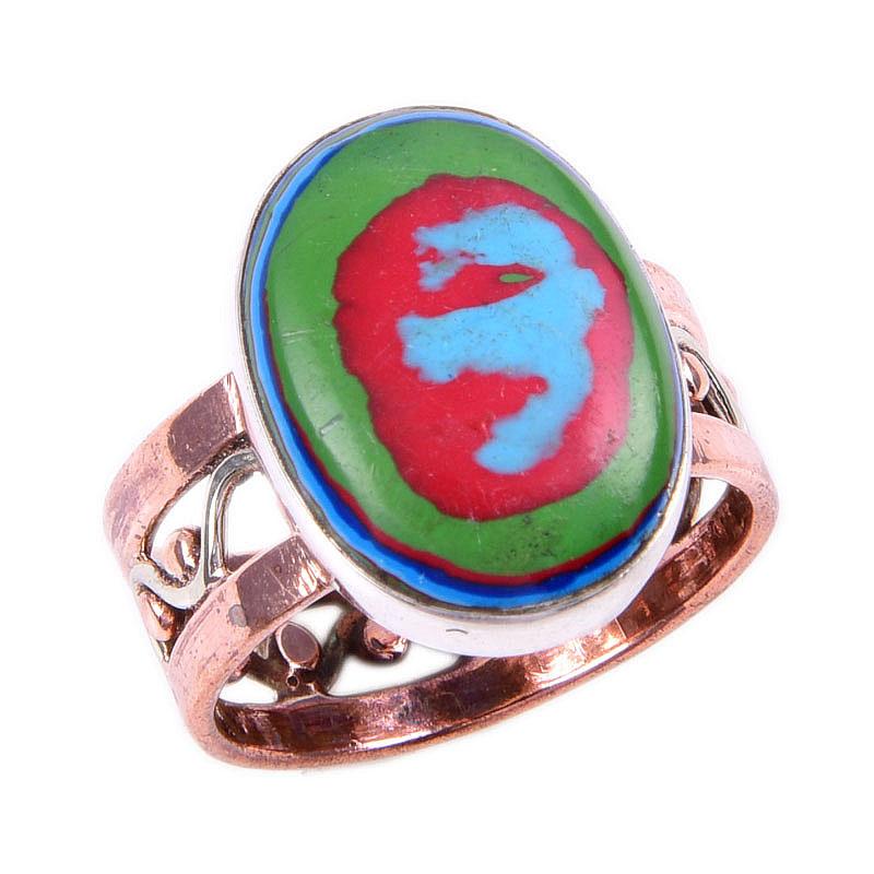 Natural Rainbow Calsilica Gemstone 925 Solid Silver Two Tone Ring Size 6US K0c24