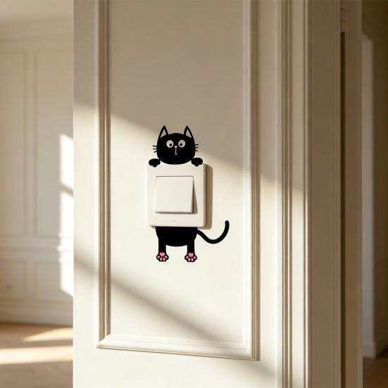 Removable Switch Sticker Cute Black Cat Light Switch Sticker Cartoon Cat