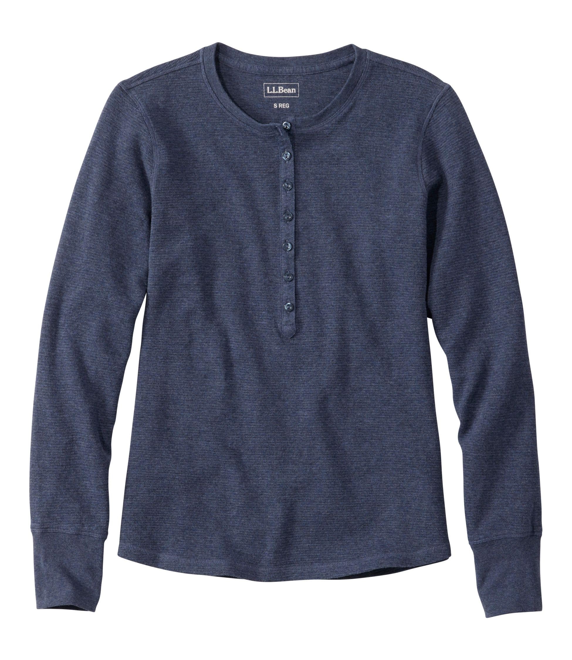 

Waffle Knit US Fit Size Carbon Navy Heather 1000286473 [L.L.Bean] Women s Henley, Petite, M, Blue,