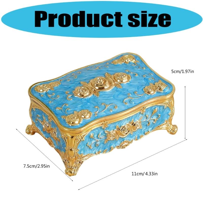 Traditional Floral incised Jewelry Storage Box for Women Built from strong Alloy Featuring Glossy Finish