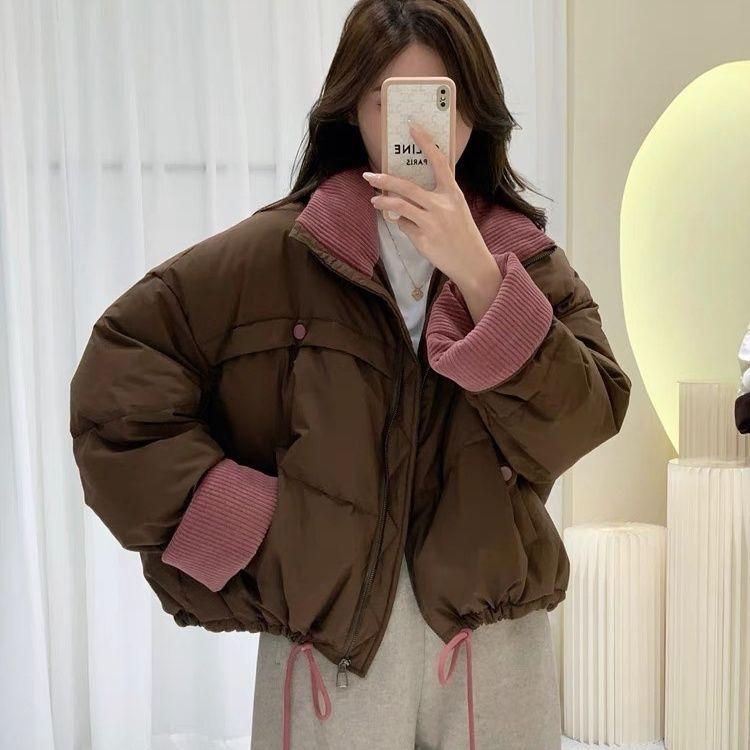 Stand Collar Short Down Jacket for Women Winter New Thickened Loose Cotton Jacket for Small People