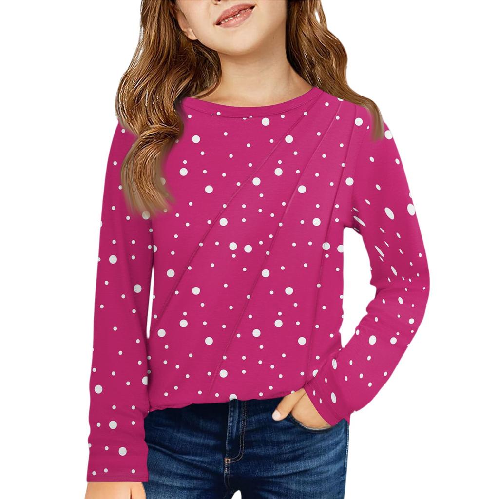 Girls' Long Sleeve Tee - Pleated Round Neck Casual Top