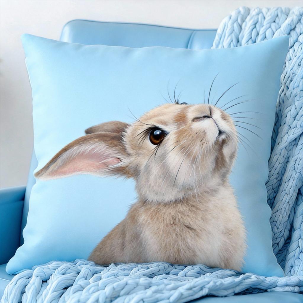 Realistic Rabbit Face Pillow Cover Soft Decorative Cushion Case with Zipper Machine Washable for Living Room Bedroom Sofa