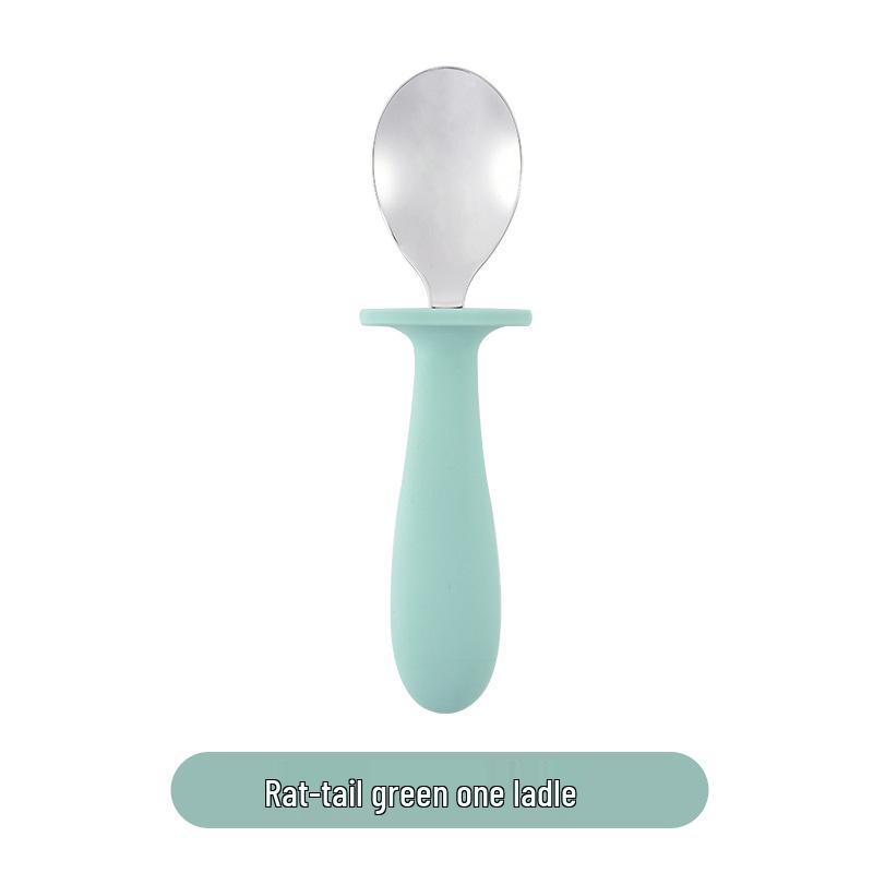 304 Stainless Steel Baby Feeding Set: Long-Handled Silicone Fork & Spoon