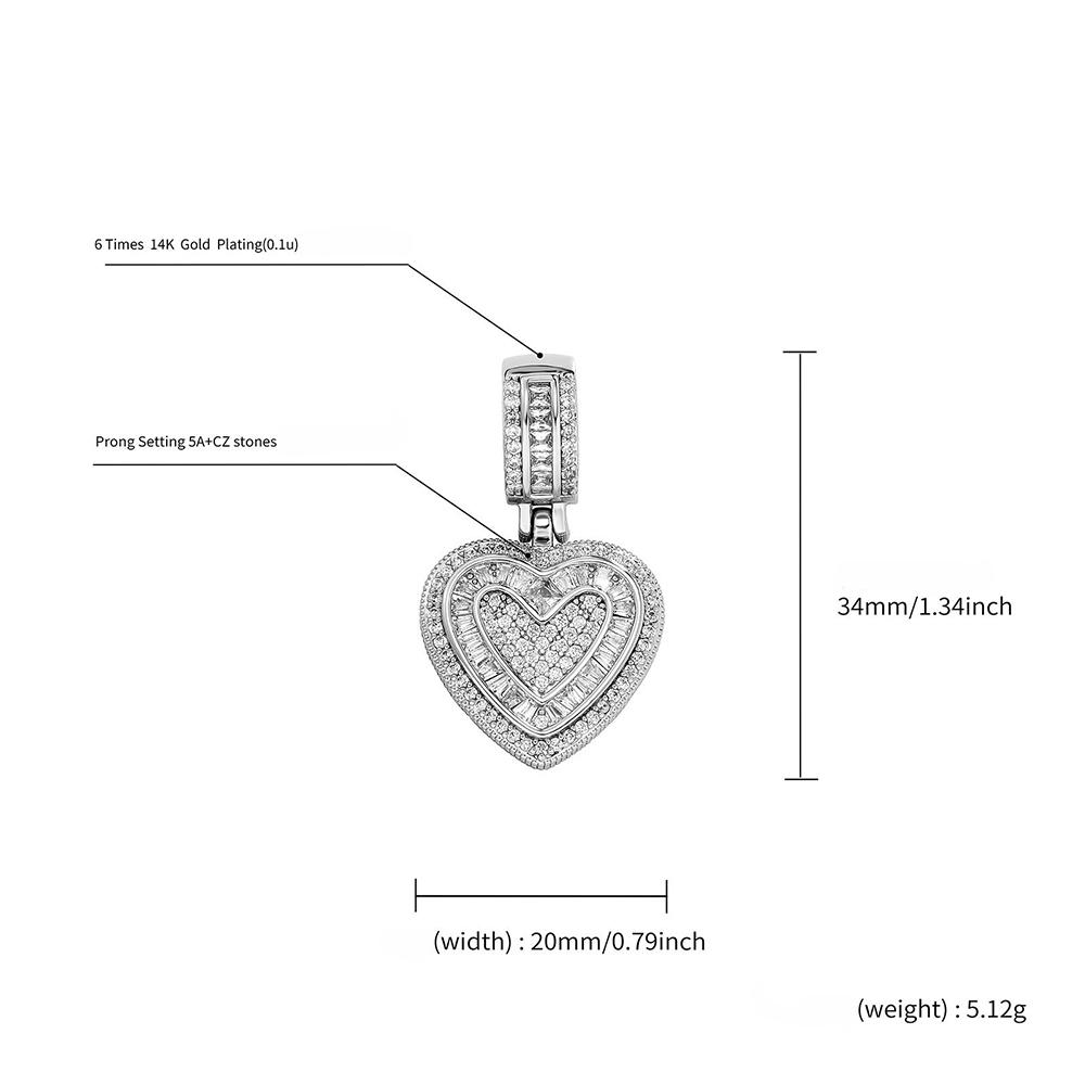 Gold Color Iced Out Heart Pendant Necklace For Men AAA+ Cubic Zirconia Stainless Steel Rope Chain hip-hop women's Accessories