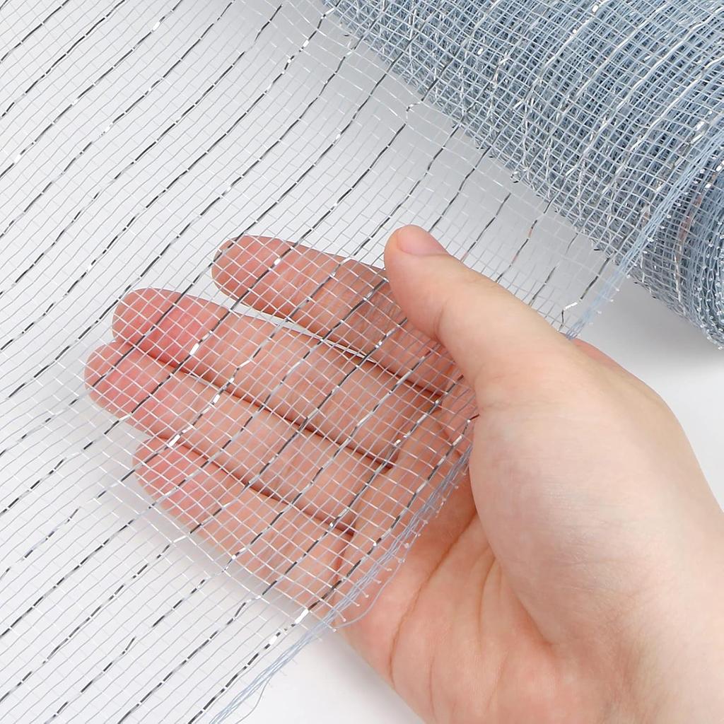 2 Pack Deco Mesh 10 Inch x 30 Feet Decor Mesh Ribbon with Metallic Foil Deco Mesh Wreath Supplies Ribbon Mesh Roll for Spring Wreaths, Craft, Party